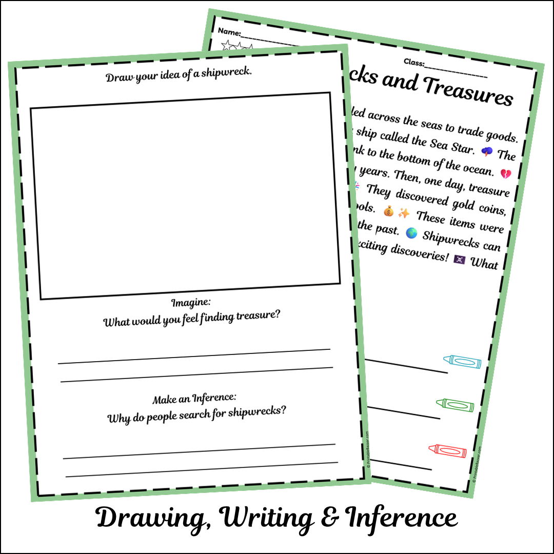 Shipwrecks and Treasures | Short Reading Comprehension Creative Worksheet