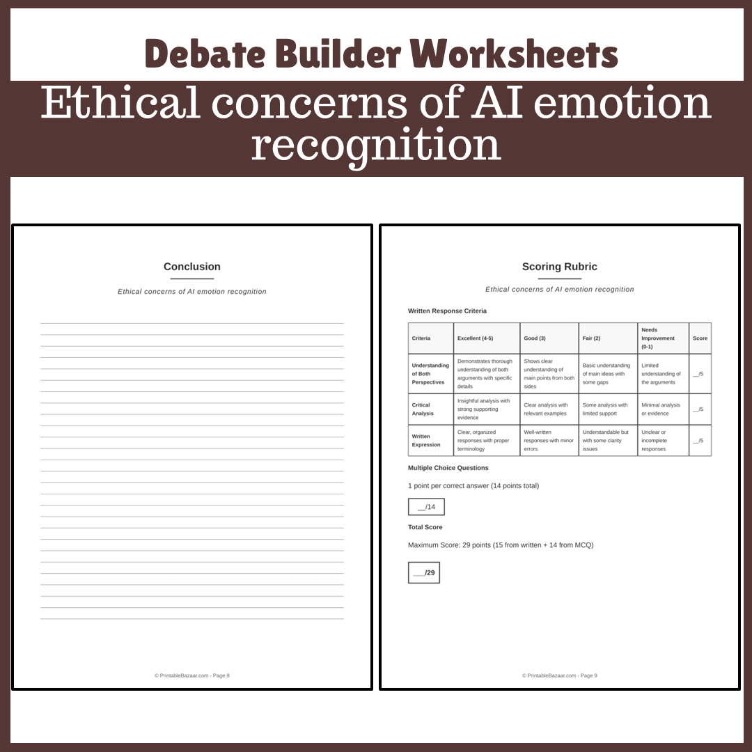 Ethical concerns of AI emotion recognition | Favour and Against Worksheet Printable Activity