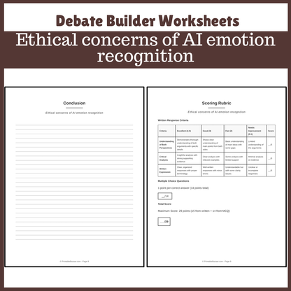 Ethical concerns of AI emotion recognition | Favour and Against Worksheet Printable Activity