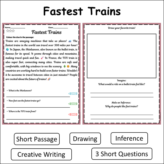 Fastest Trains | Short Reading Comprehension Creative Worksheet