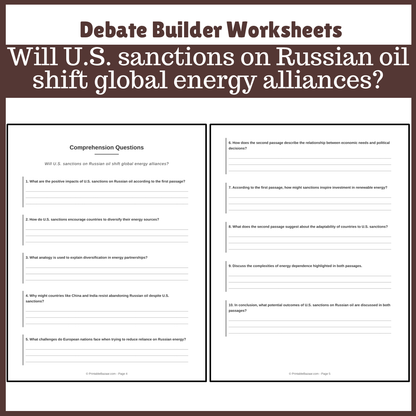 Will U.S. sanctions on Russian oil shift global energy alliances? | Favour and Against Worksheet Printable Activity