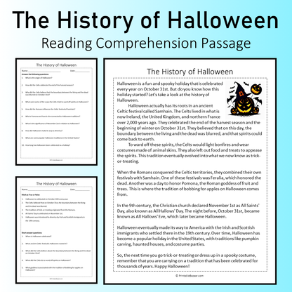 The History of Halloween | Reading Comprehension Passage Printable Worksheet