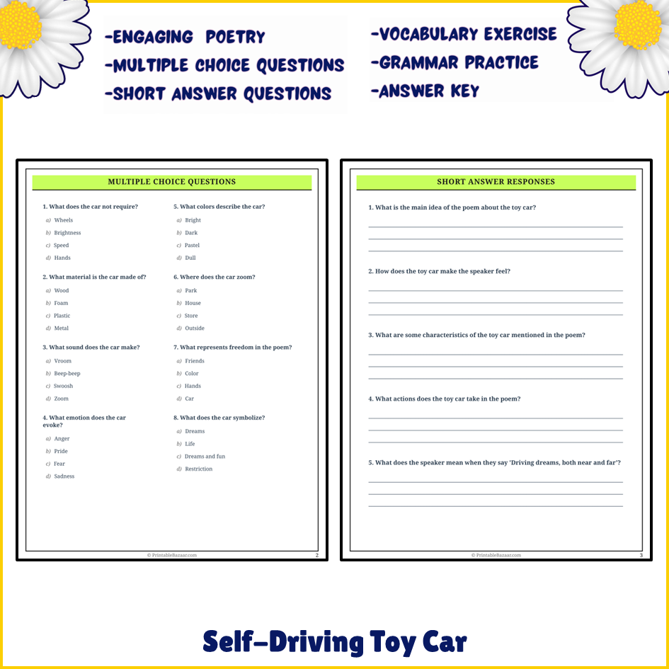 Self-Driving Toy Car | Poem Grammar Worksheet Printable Activity