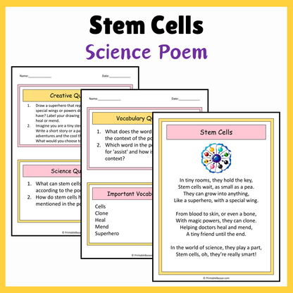 Stem Cells | Science Poem Reading Comprehension Activity