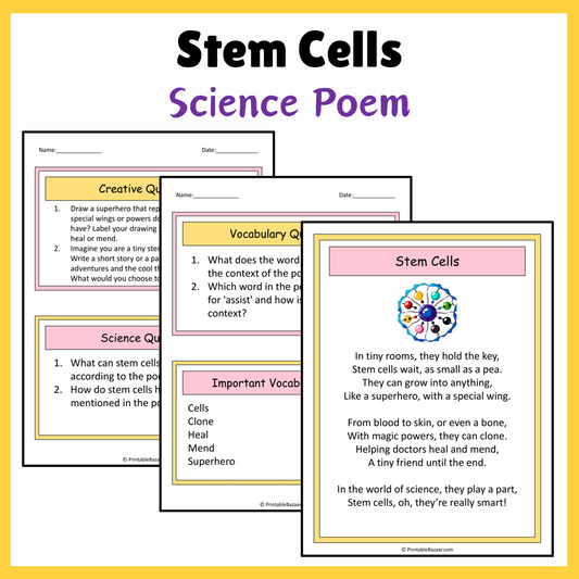 Stem Cells | Science Poem Reading Comprehension Activity