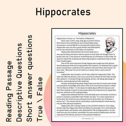 Hippocrates | Reading Comprehension Passage Printable Activity