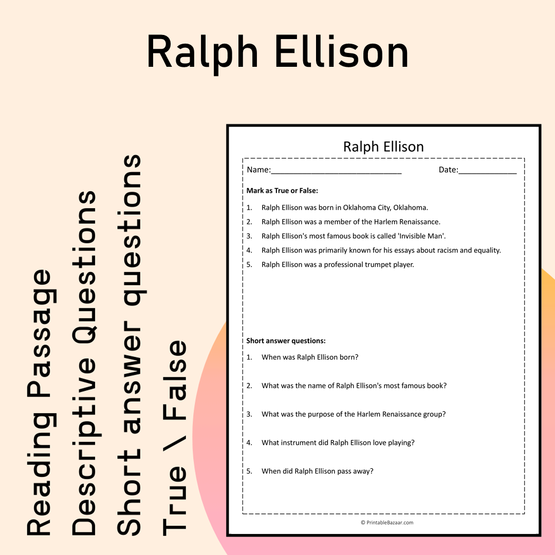 Ralph Ellison | Reading Comprehension Passage Printable Activity