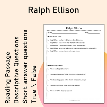 Ralph Ellison | Reading Comprehension Passage Printable Activity