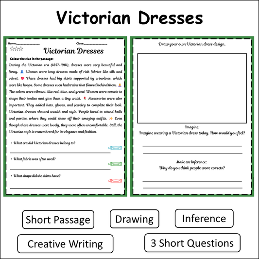 Victorian Dresses | Short Reading Comprehension Creative Worksheet