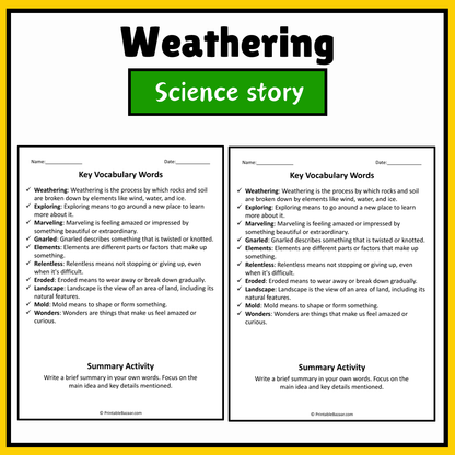 Weathering | Science Story Reading Comprehension Activity