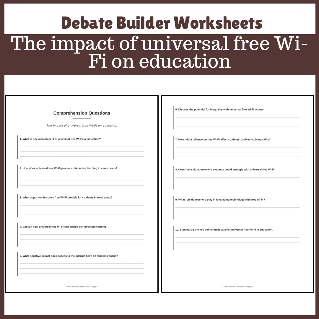 The impact of universal free Wi-Fi on education | Favour and Against Worksheet Printable Activity