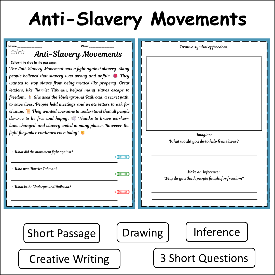 Anti-Slavery Movements | Short Reading Comprehension Creative Worksheet