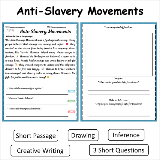Anti-Slavery Movements | Short Reading Comprehension Creative Worksheet
