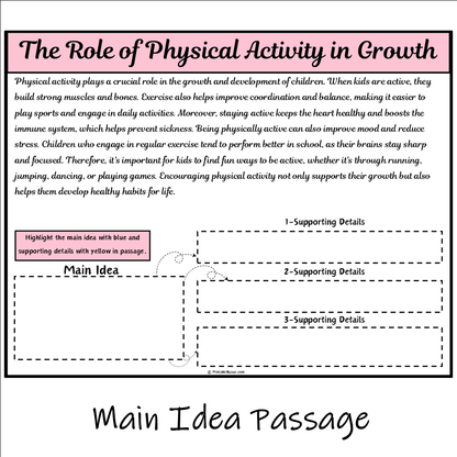 The Role of Physical Activity in Growth | Main Idea and Supporting Details Reading Passage and Questions