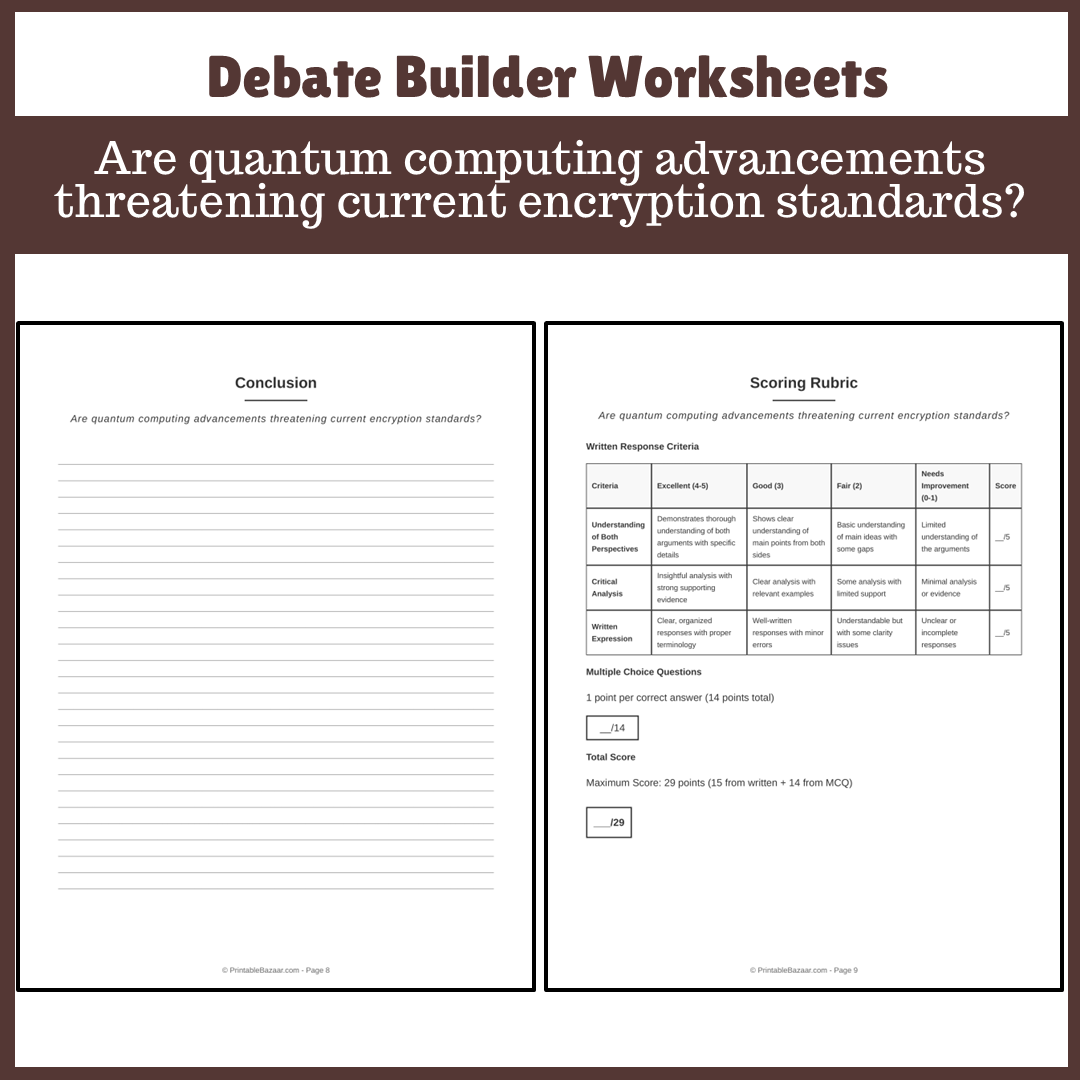 Are quantum computing advancements threatening current encryption standards? | Favour and Against Worksheet Printable Activity