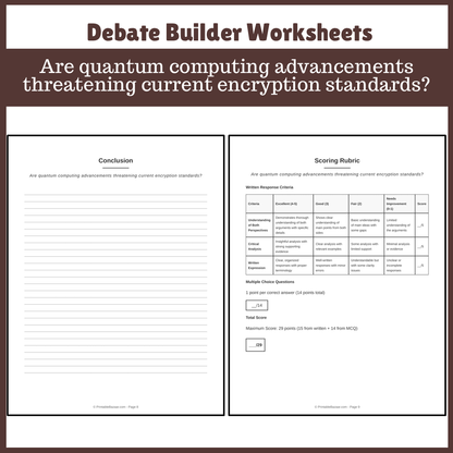 Are quantum computing advancements threatening current encryption standards? | Favour and Against Worksheet Printable Activity