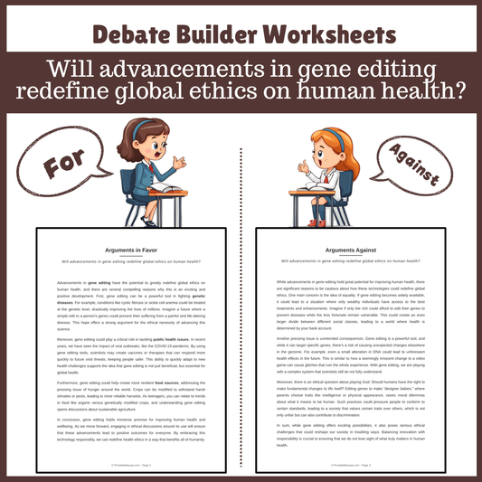 Will advancements in gene editing redefine global ethics on human health? | Favour and Against Worksheet Printable Activity