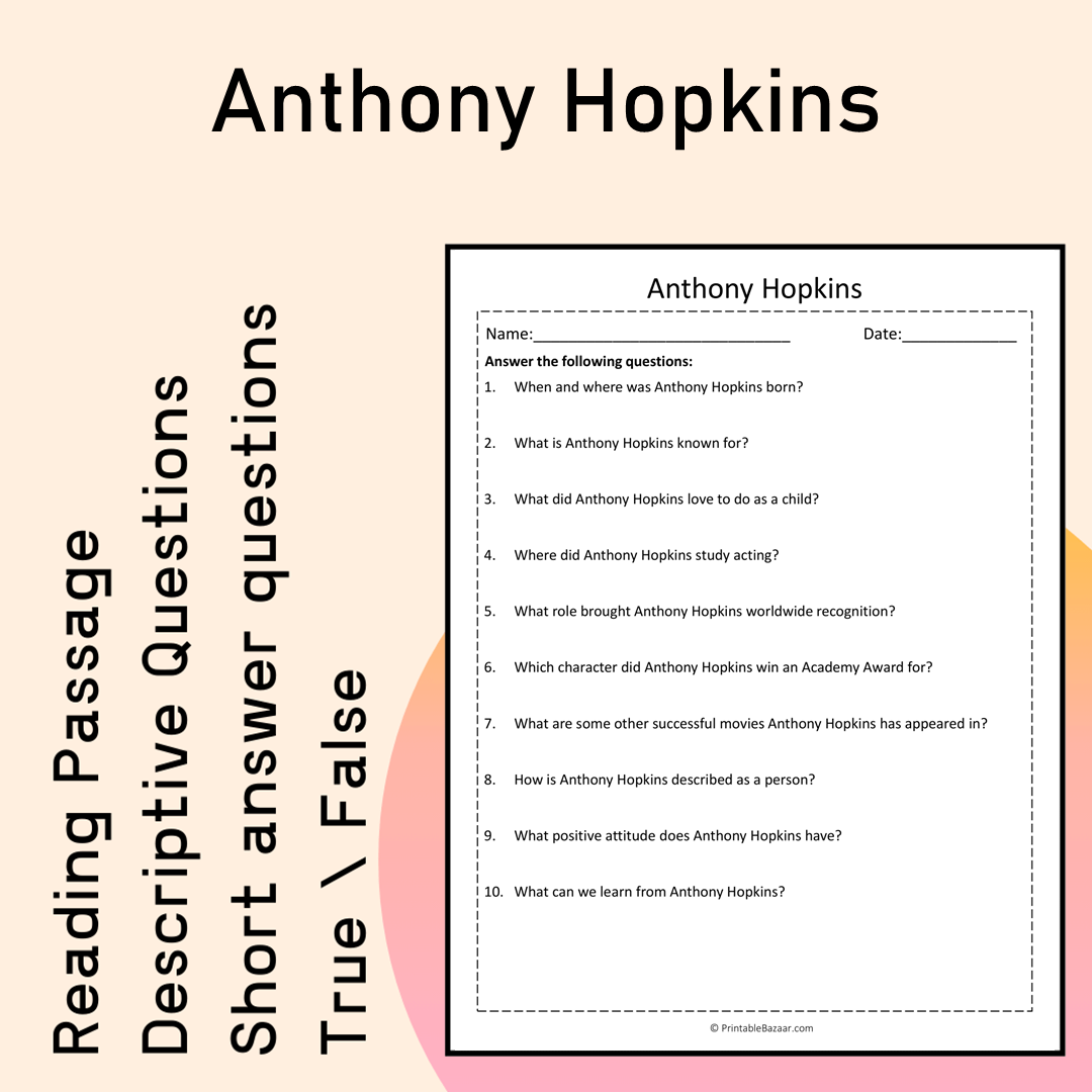 Anthony Hopkins | Reading Comprehension Passage Printable Activity