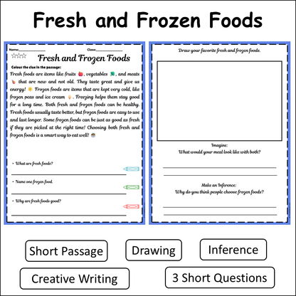 Fresh and Frozen Foods | Short Reading Comprehension Creative Worksheet