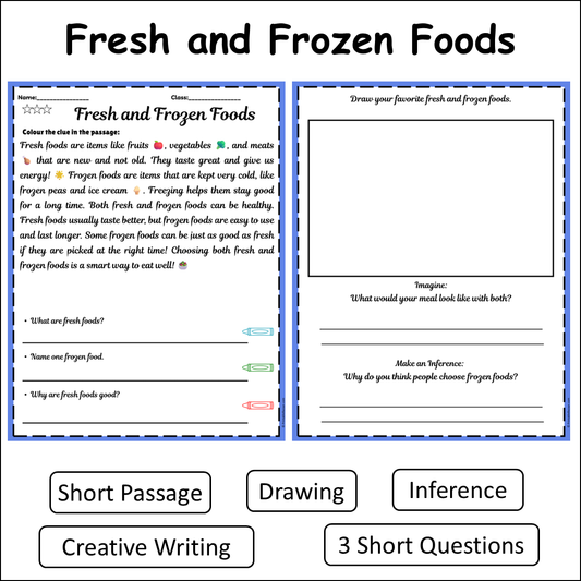 Fresh and Frozen Foods | Short Reading Comprehension Creative Worksheet