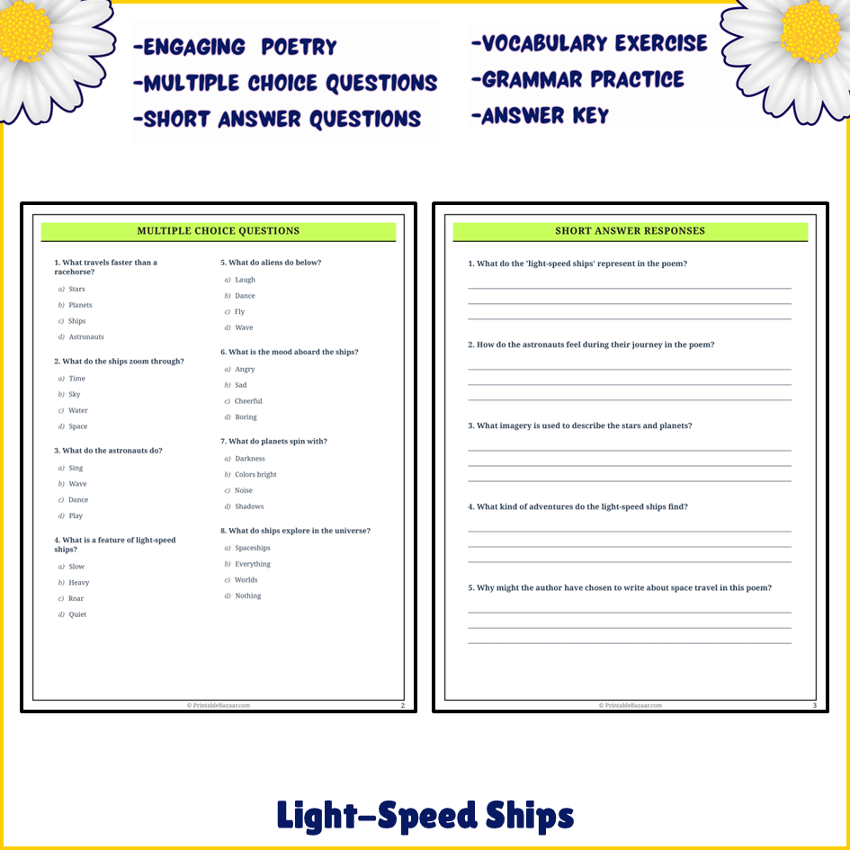 Light-Speed Ships | Poem Grammar Worksheet Printable Activity