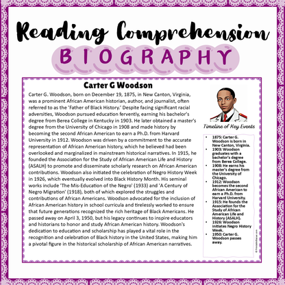 Carter G Woodson | Biography Reading Comprehension and Questions Worksheet