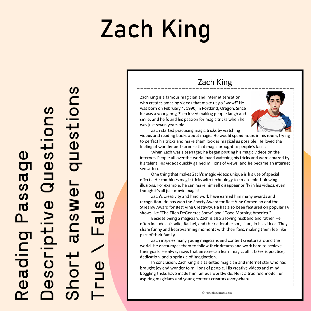 Zach King | Reading Comprehension Passage Printable Activity