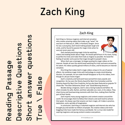 Zach King | Reading Comprehension Passage Printable Activity