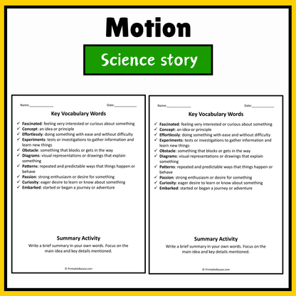 Motion | Science Story Reading Comprehension Activity