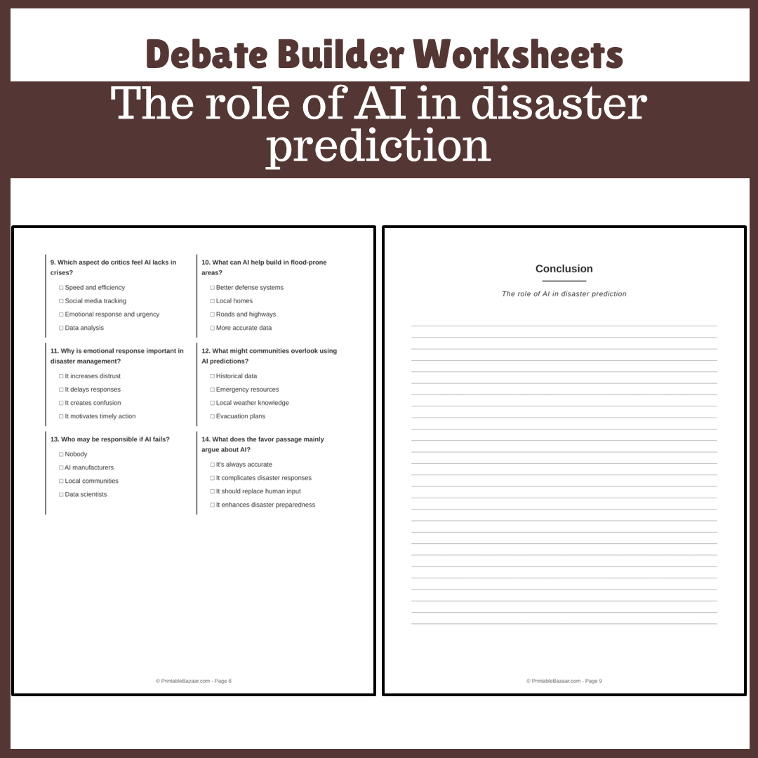 The role of AI in disaster prediction | Favour and Against Worksheet Printable Activity