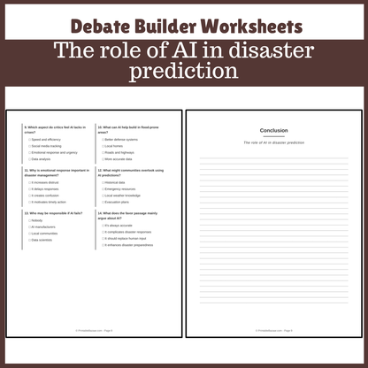 The role of AI in disaster prediction | Favour and Against Worksheet Printable Activity