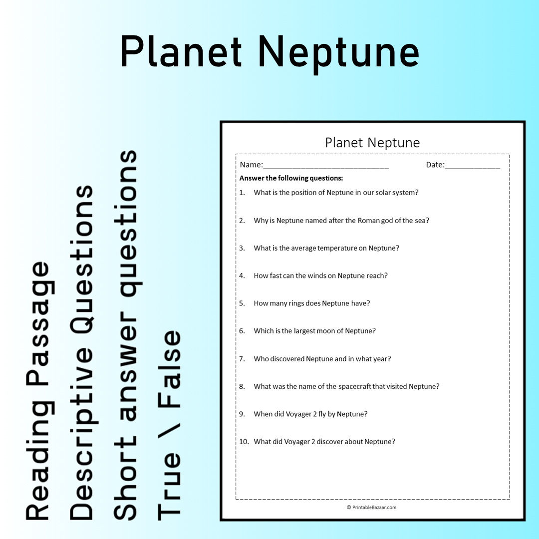 Planet Neptune | Reading Comprehension Passage Printable Worksheet