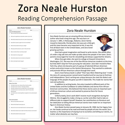 Zora Neale Hurston | Reading Comprehension Passage Printable Activity