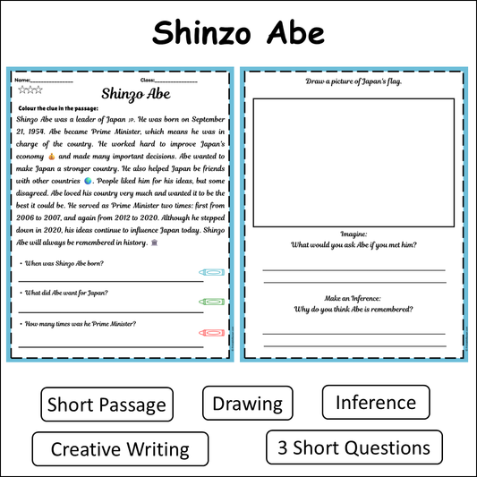 Shinzo Abe | Short Reading Comprehension Creative Worksheet