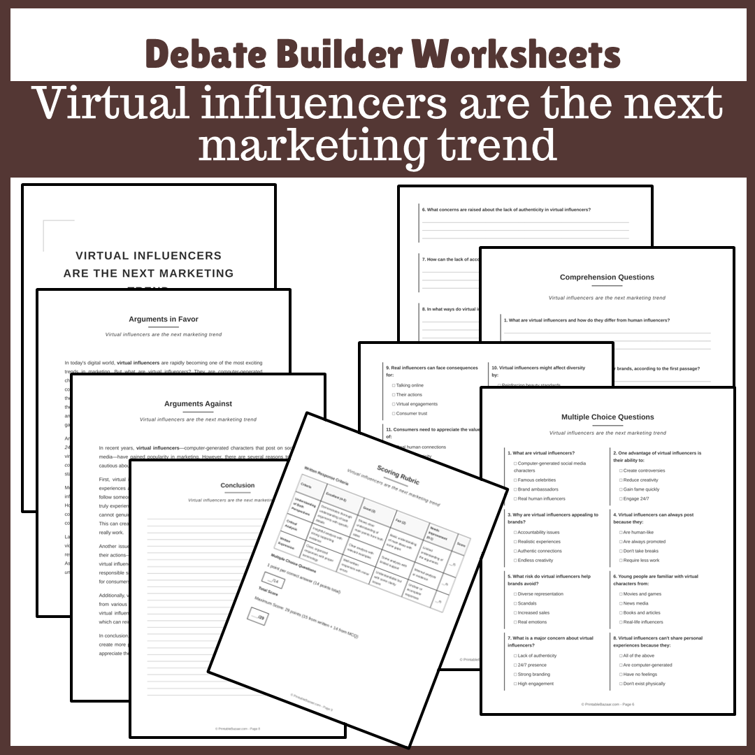 Virtual influencers are the next marketing trend | Favour and Against Worksheet Printable Activity