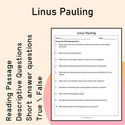Linus Pauling | Reading Comprehension Passage Printable Activity