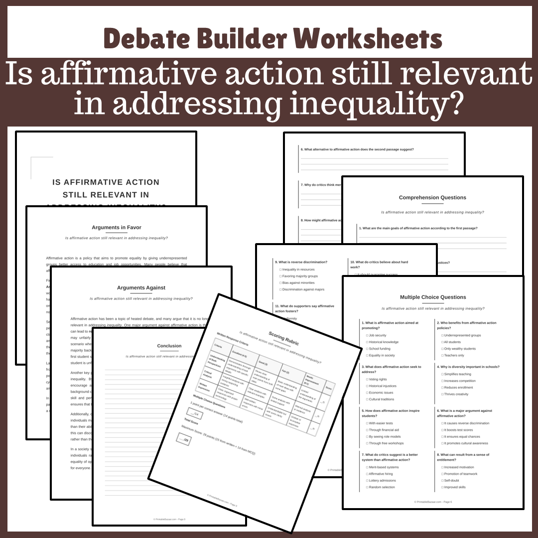 Is affirmative action still relevant in addressing inequality? | Favour and Against Worksheet Printable Activity