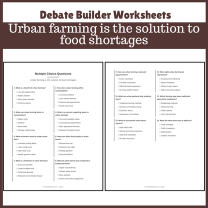 Urban farming is the solution to food shortages | Favour and Against Worksheet Printable Activity