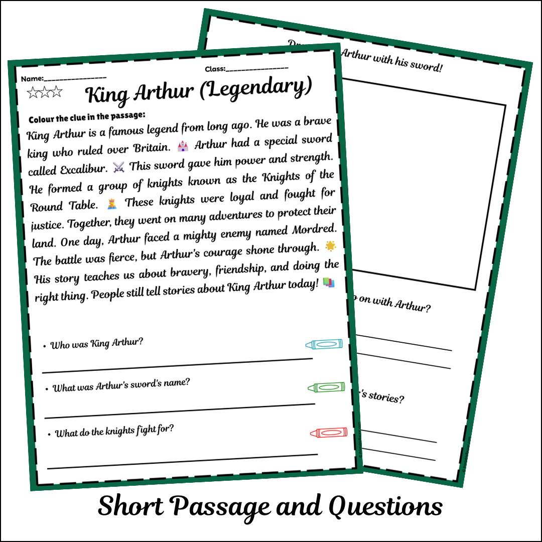 King Arthur (Legendary) | Short Reading Comprehension Creative Worksheet