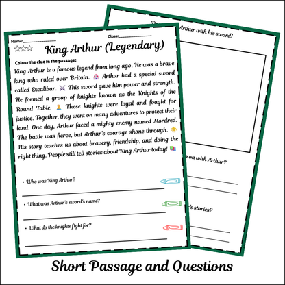 King Arthur (Legendary) | Short Reading Comprehension Creative Worksheet