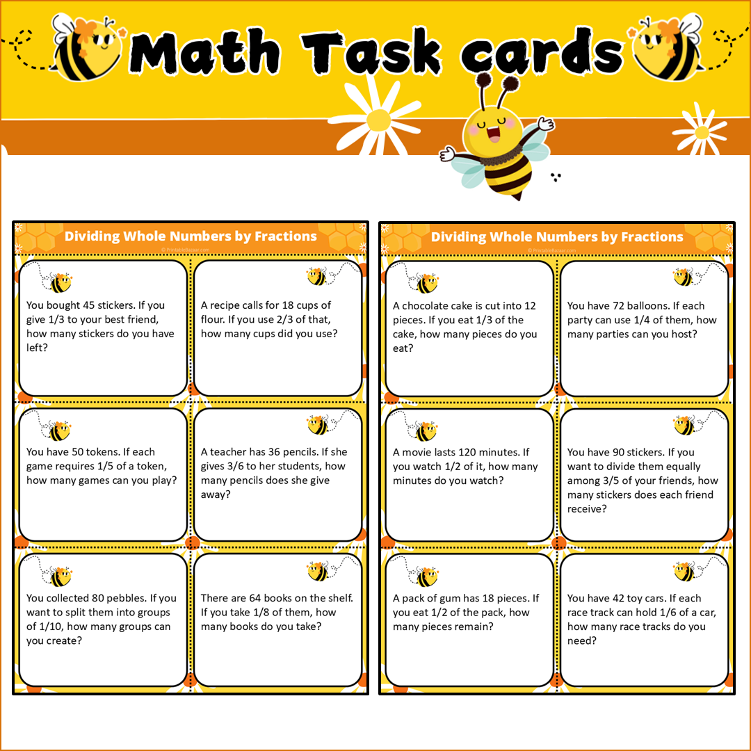 Dividing Whole Numbers by Fractions | Math Task Cards