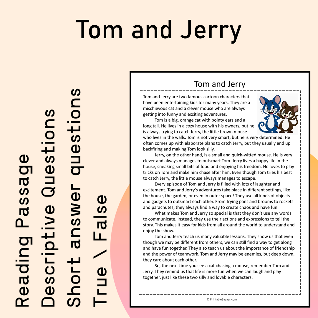 Tom and Jerry | Reading Comprehension Passage Printable Activity