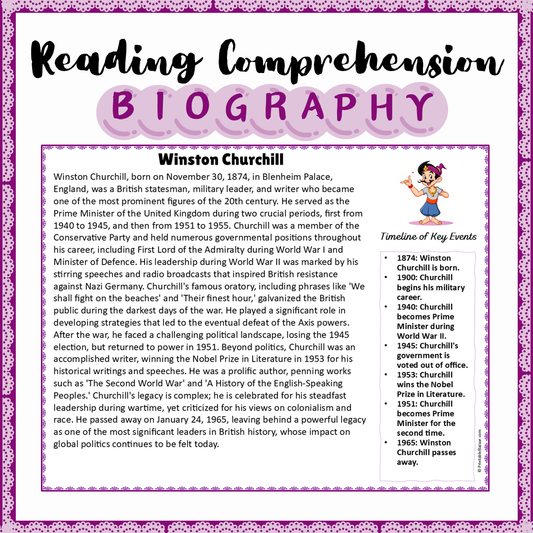 Winston Churchill | Biography Reading Comprehension and Questions Worksheet