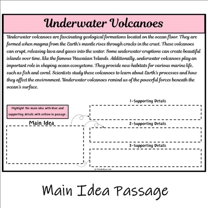 Underwater Volcanoes | Main Idea and Supporting Details Reading Passage and Questions