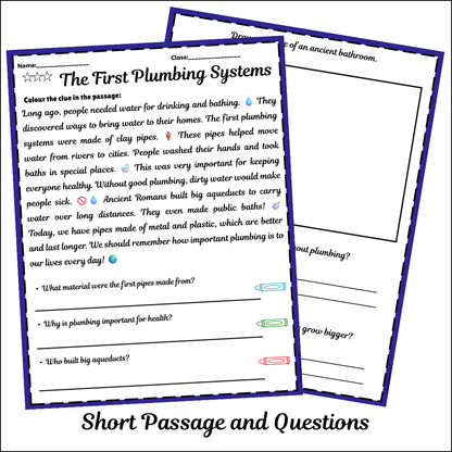 The First Plumbing Systems | Short Reading Comprehension Creative Worksheet