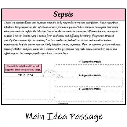 Sepsis | Main Idea and Supporting Details Reading Passage and Questions