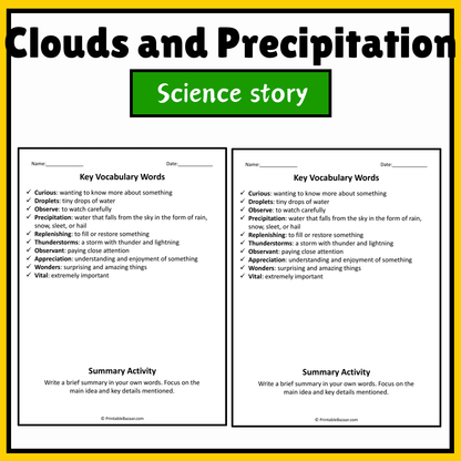 Clouds and Precipitation | Science Story Reading Comprehension Activity