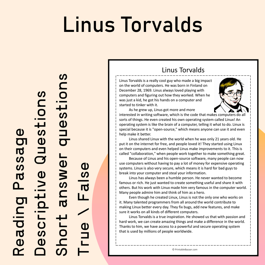 Linus Torvalds | Reading Comprehension Passage Printable Activity