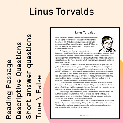 Linus Torvalds | Reading Comprehension Passage Printable Activity