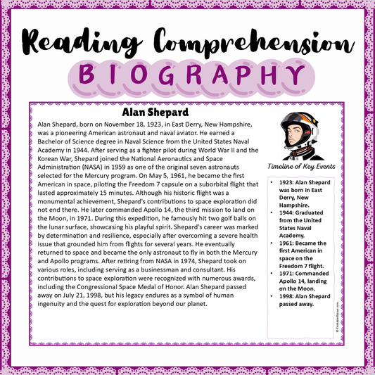 Alan Shepard | Biography Reading Comprehension and Questions Worksheet